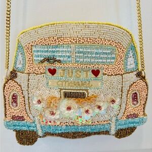 NWT viral Beaded Wedding “just married” classic car convertible crossbody Clutch